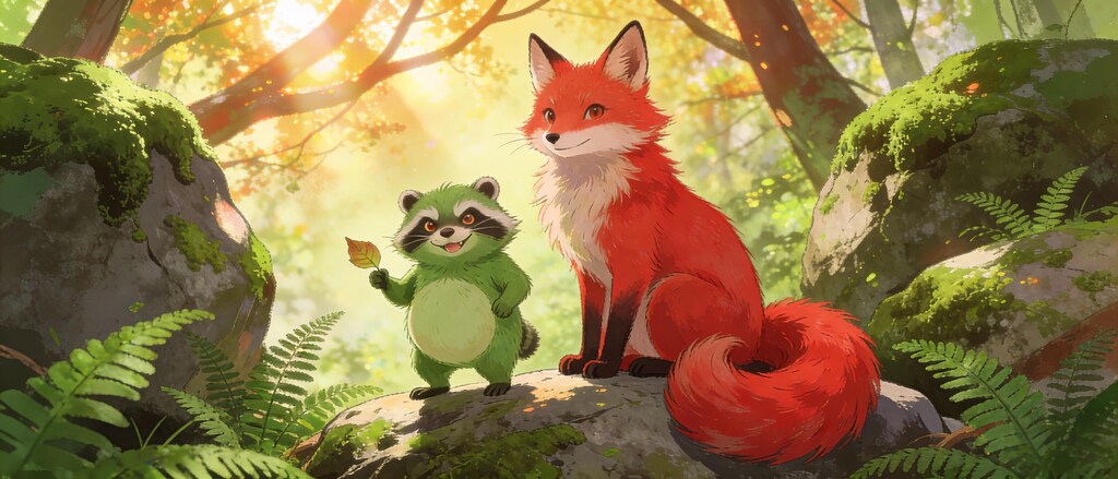 赤い狐と緑の狸