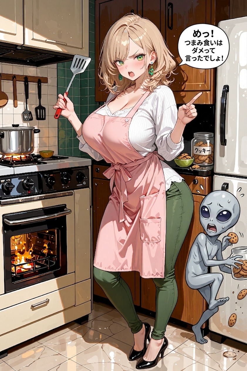 宇宙人のつまみ食いを注意する柚月さん