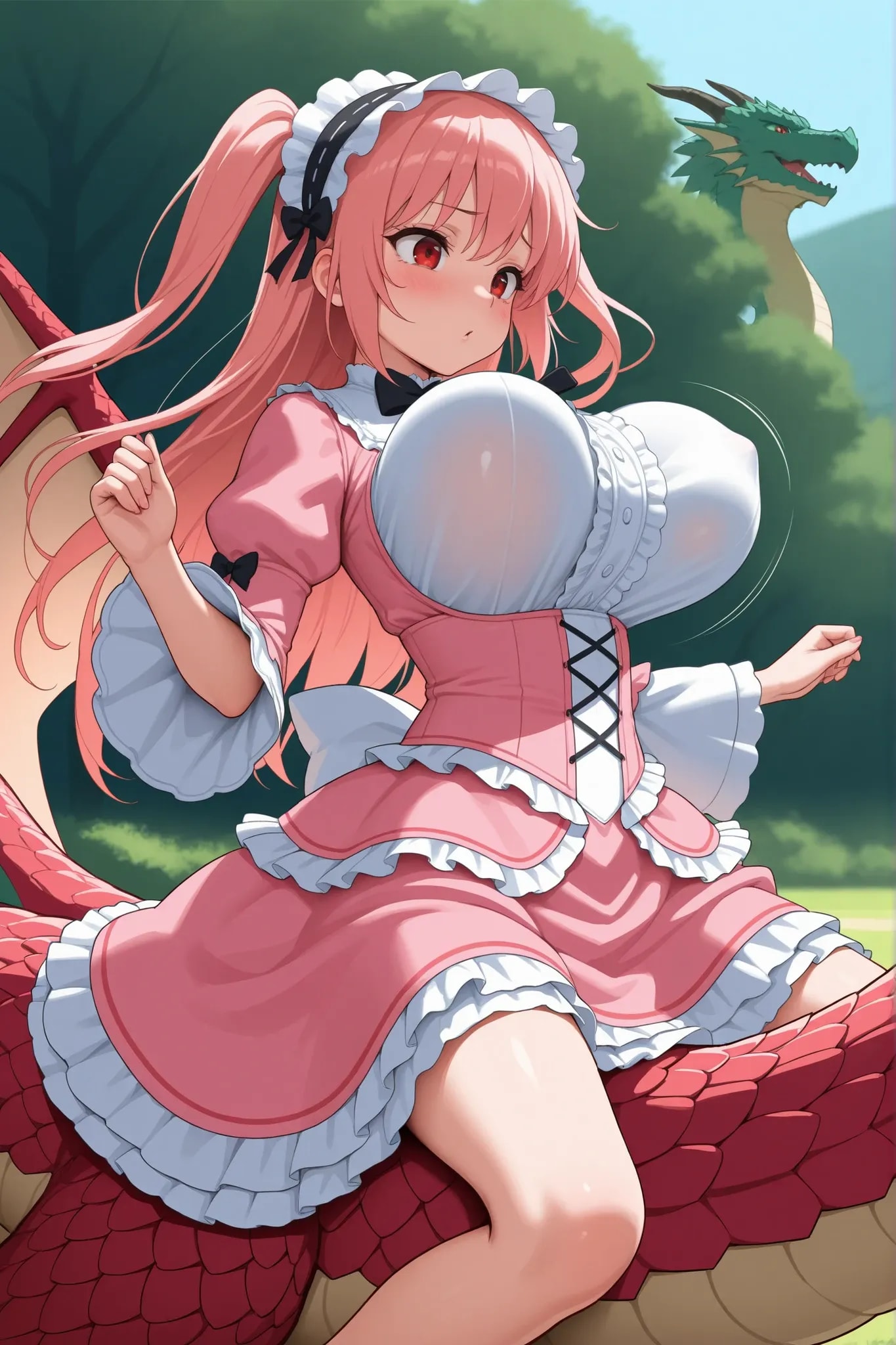 R15ドラゴンの背に乗る🐉ピンクゴスロリ少女