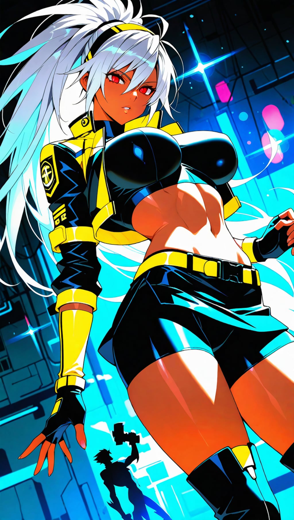 銀髪ポニーテール褐色ギャル