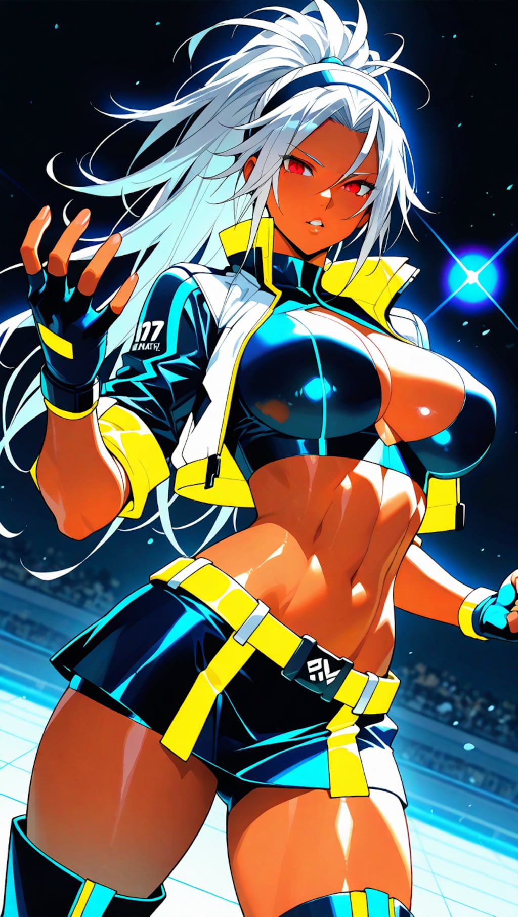 銀髪ポニーテール褐色ギャル