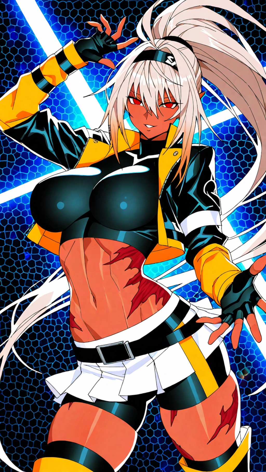 銀髪ポニーテール褐色ギャル