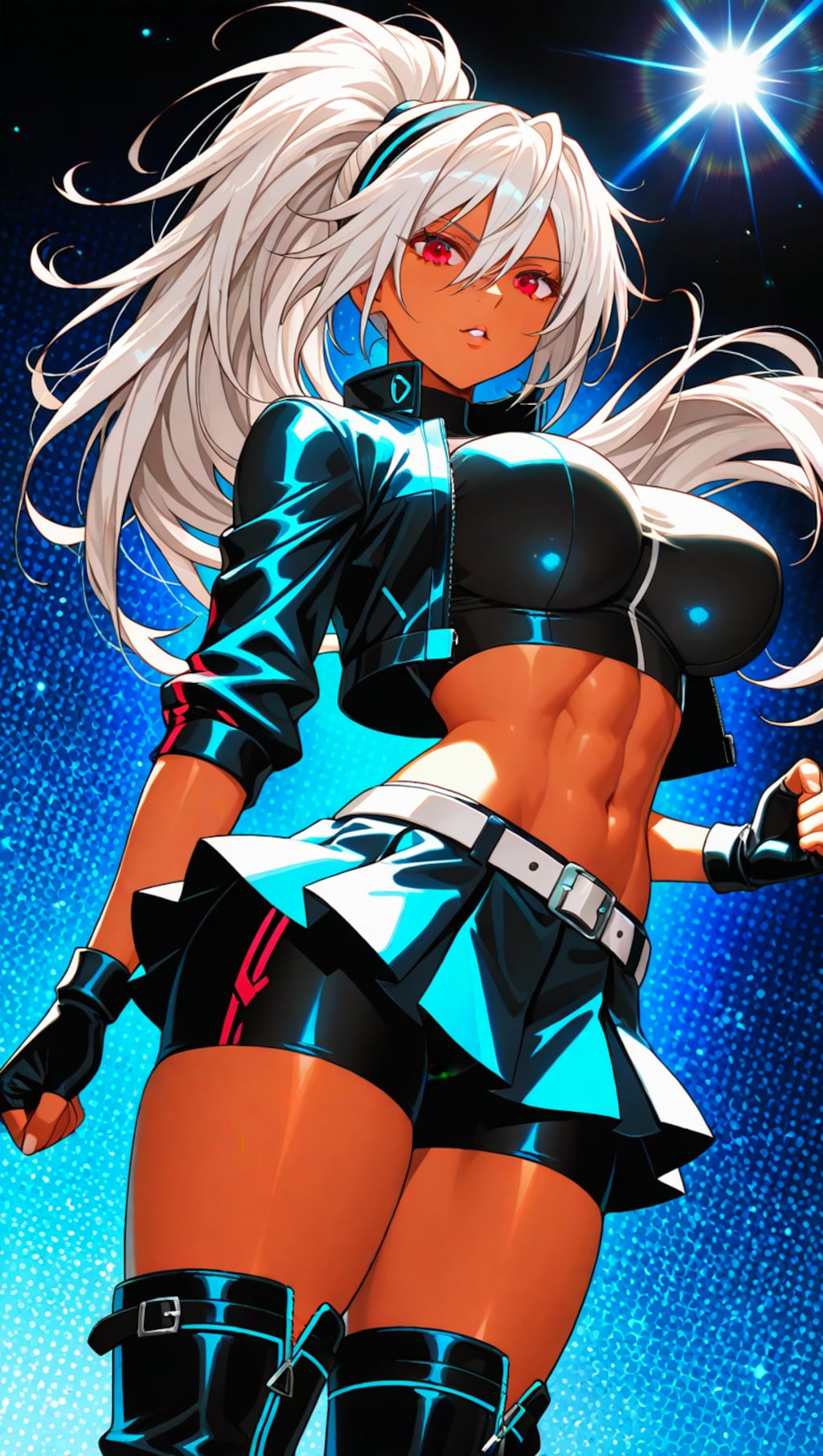 銀髪ポニーテール褐色ギャル