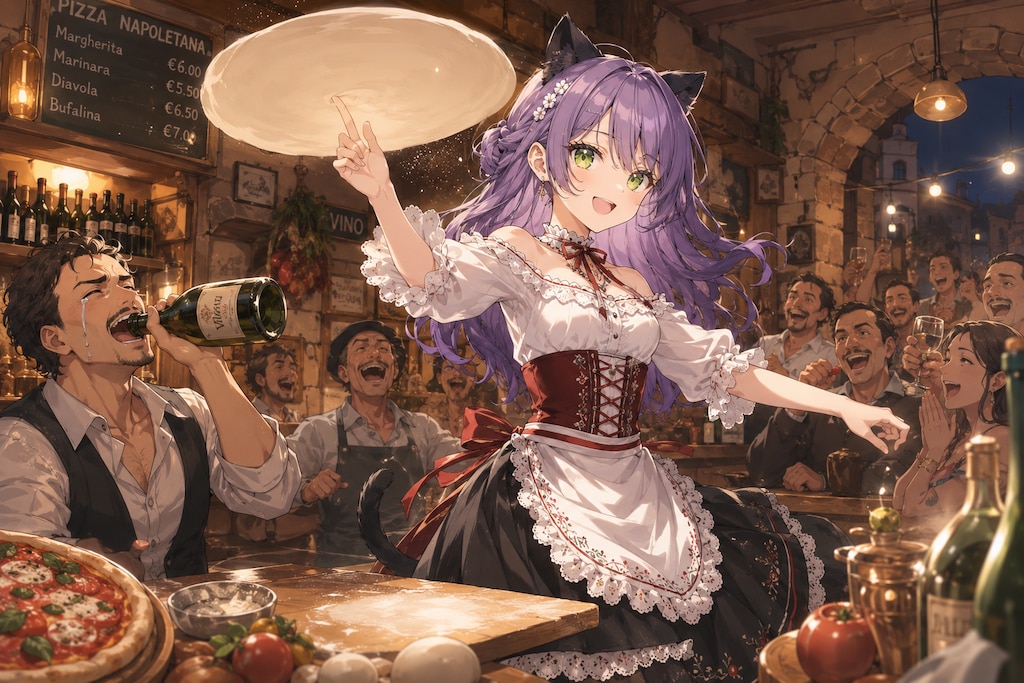 Pizza生地を伸ばす猫耳LILACちゃん🩷