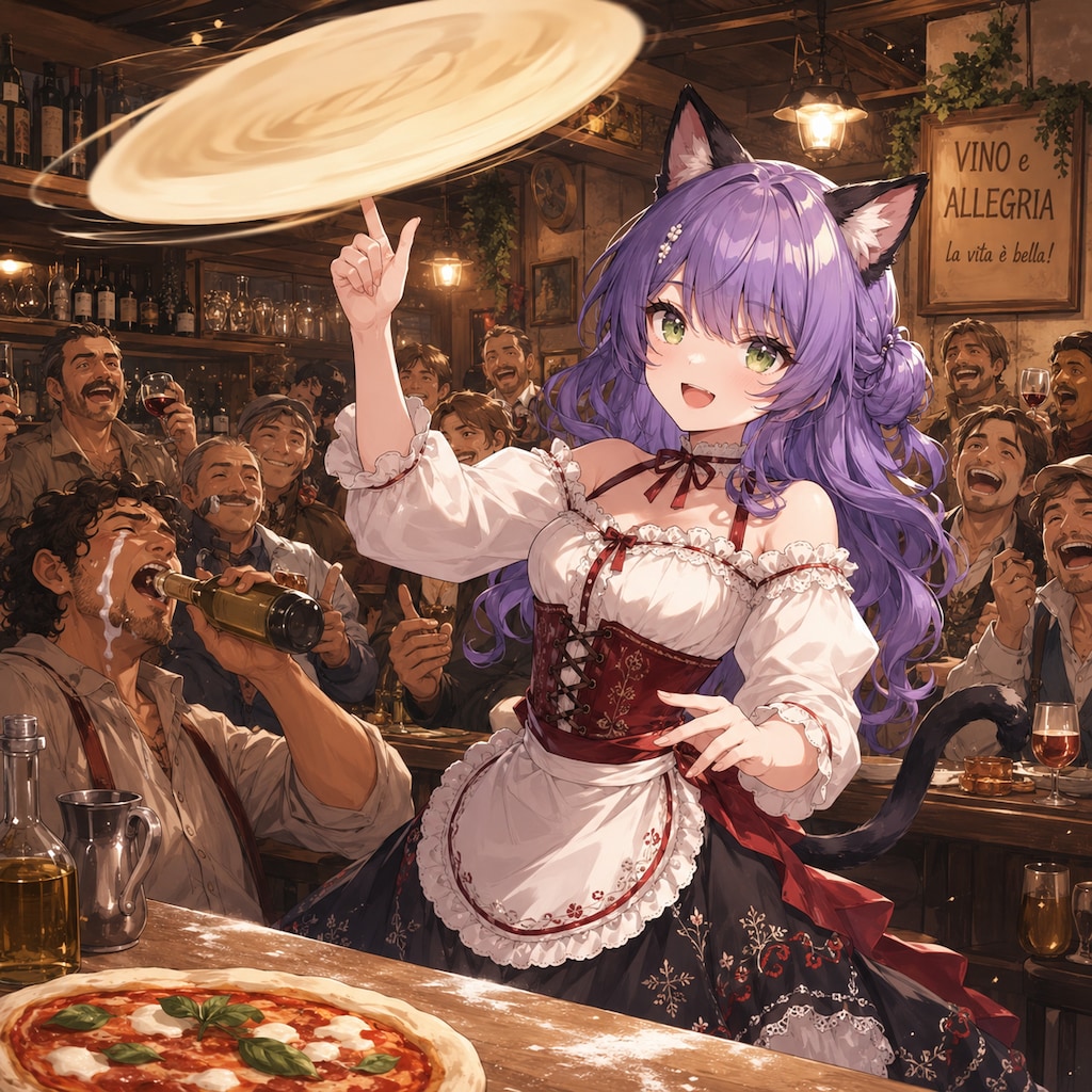 Pizza生地を伸ばす猫耳LILACちゃん🩷