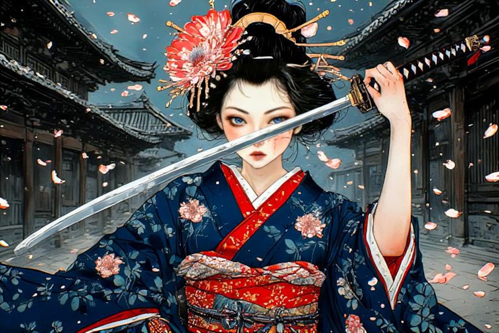 桜舞う霧の芸者剣士