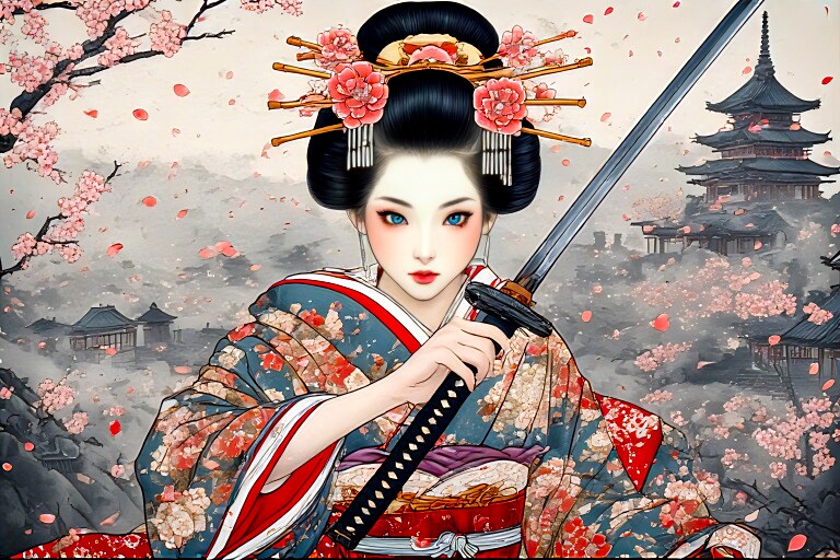 桜舞う霧の芸者剣士 | の人気AIイラスト・グラビア