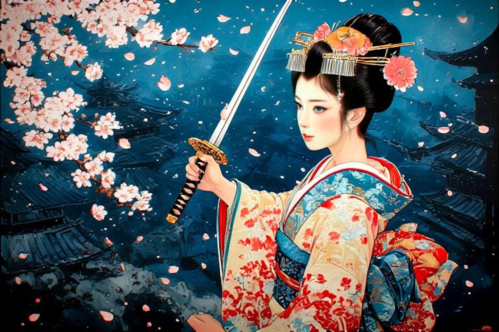 桜舞う霧の芸者剣士