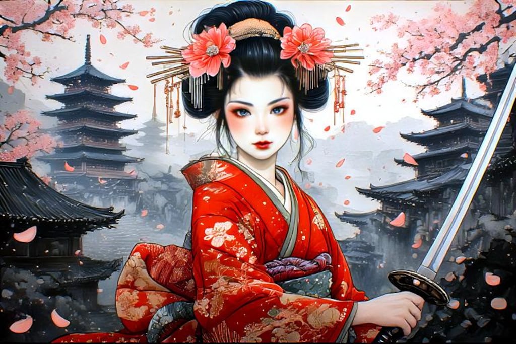 桜舞う霧の芸者剣士