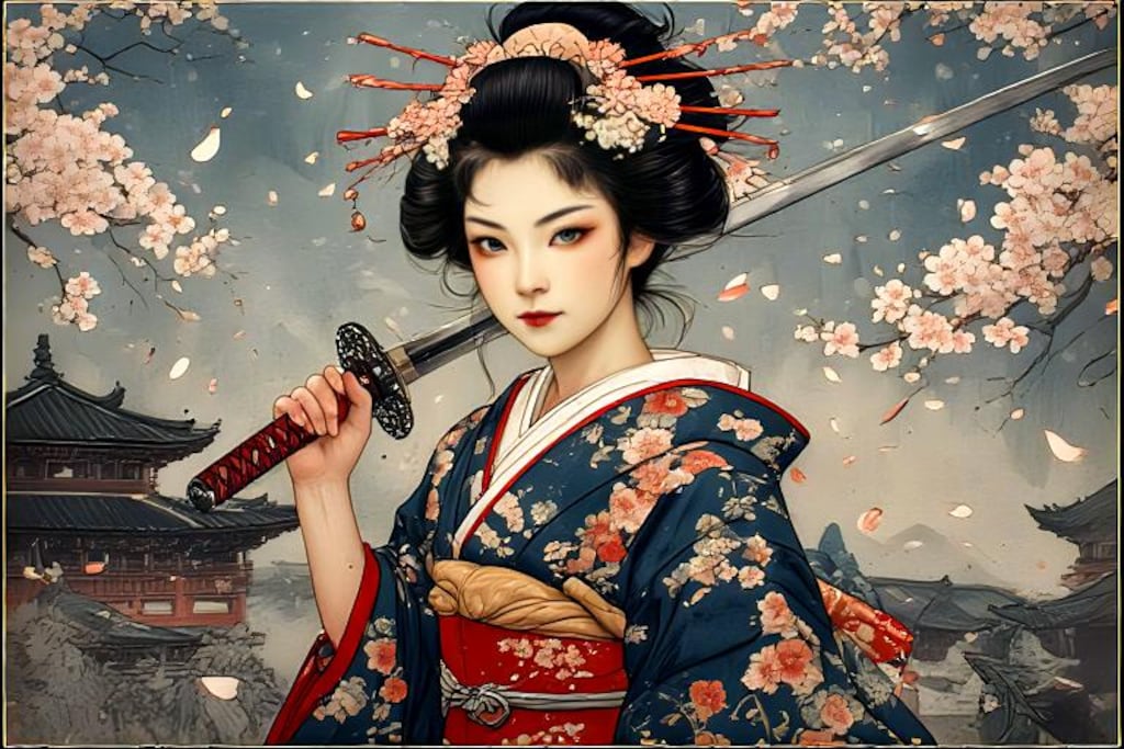 桜舞う霧の芸者剣士