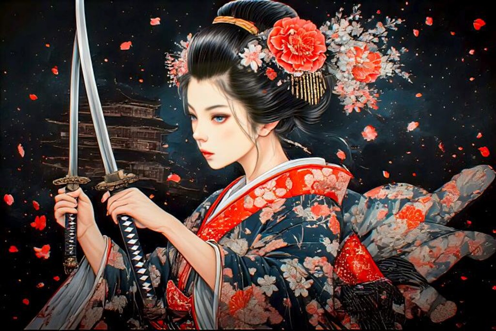 桜舞う霧の芸者剣士