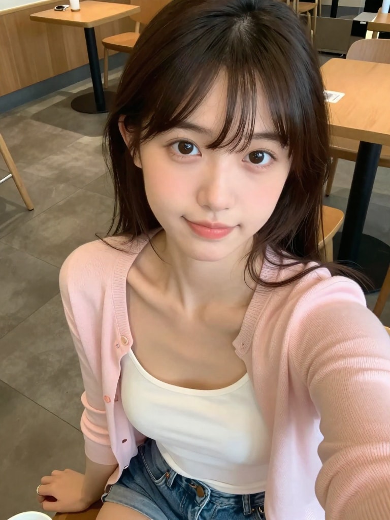 カフェで自撮り