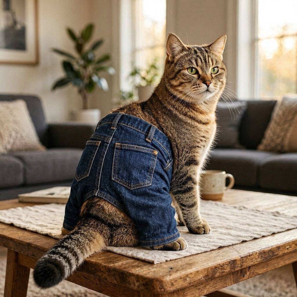 デニムパンツを履く猫