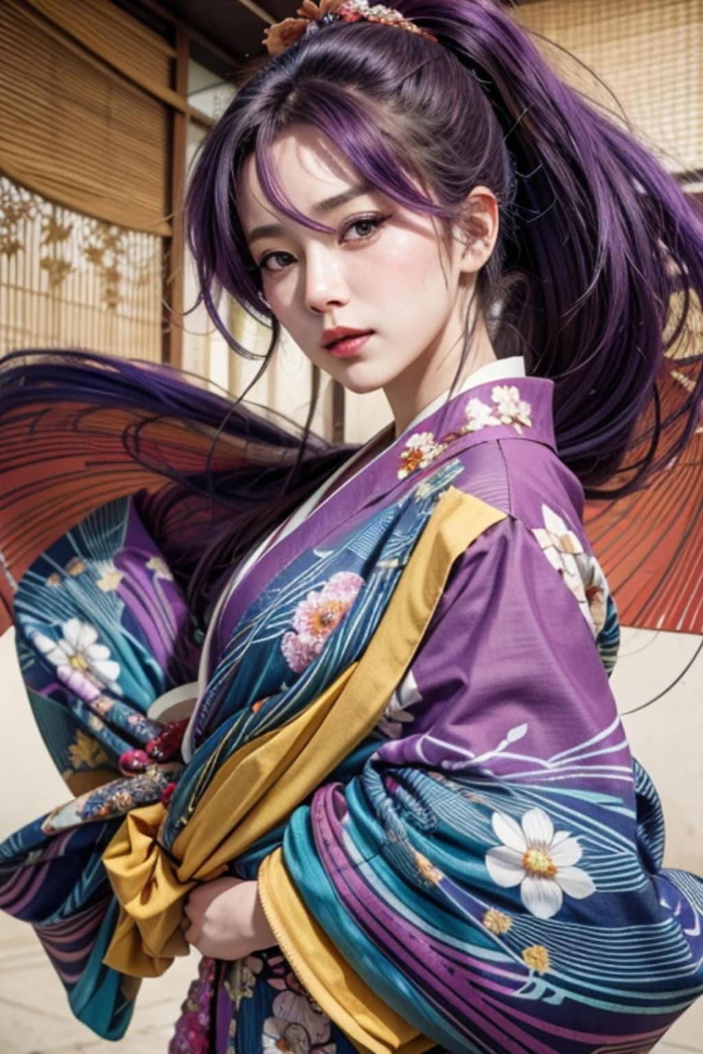 着物姿の紫髪の人