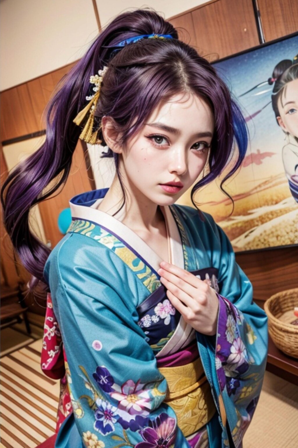 着物姿の紫髪の人