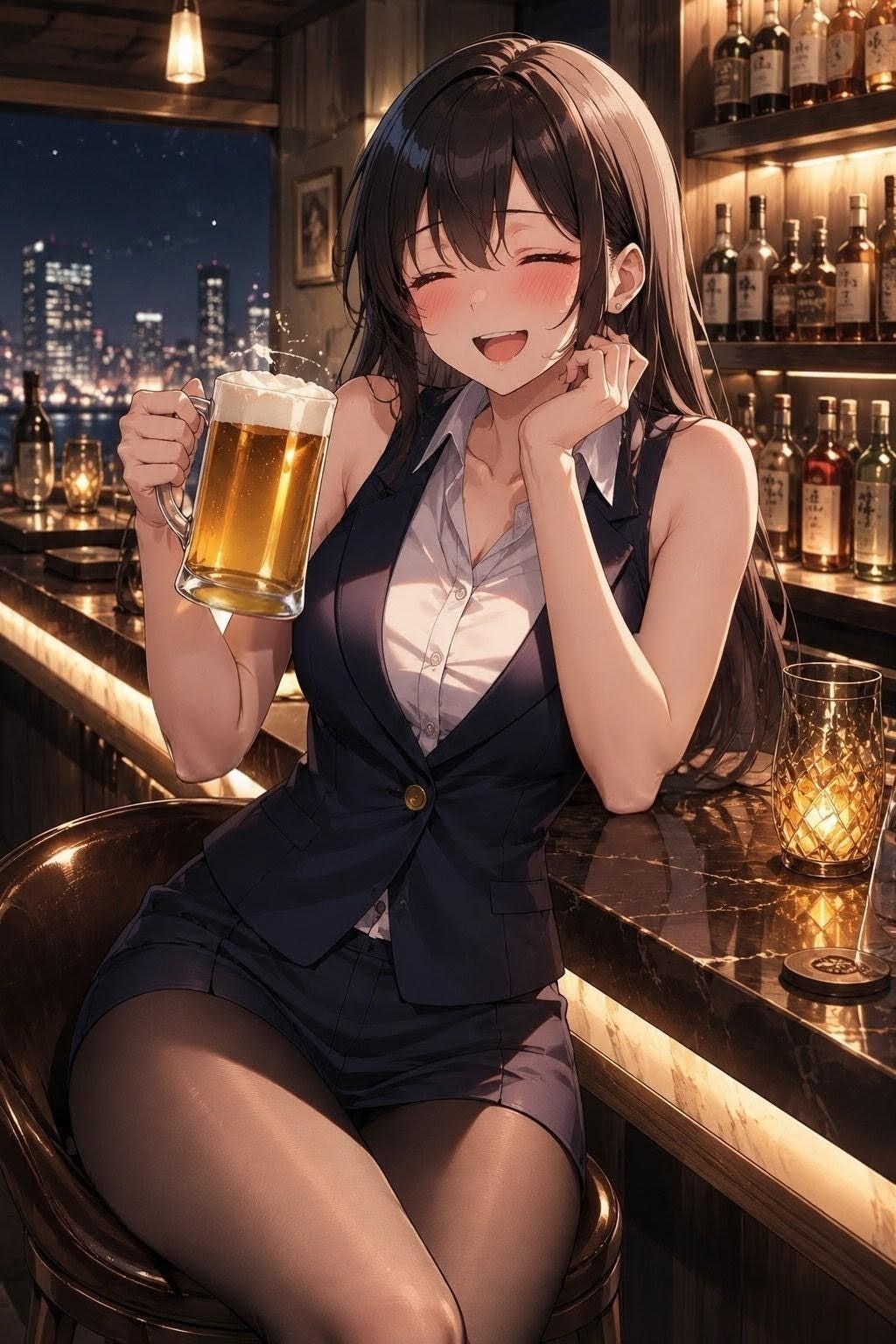 バーでもビール派な目菜美姐さん
