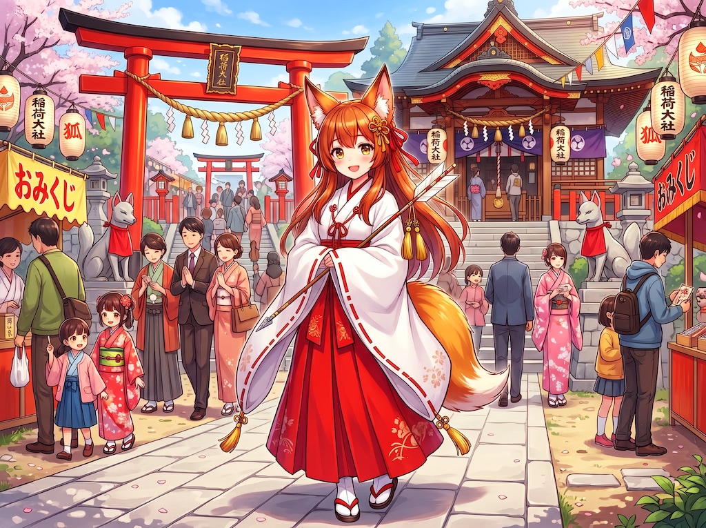 稲荷神社の巫女さん