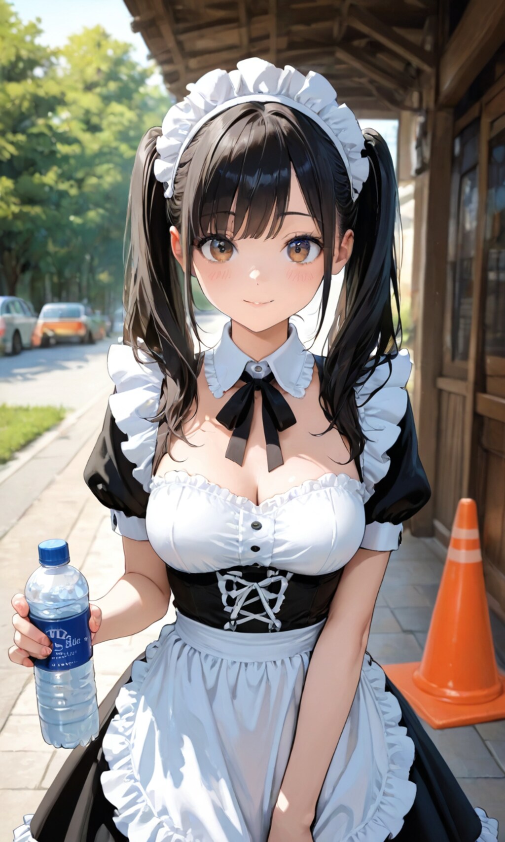 お水ごくごくツインテールなメイドさん