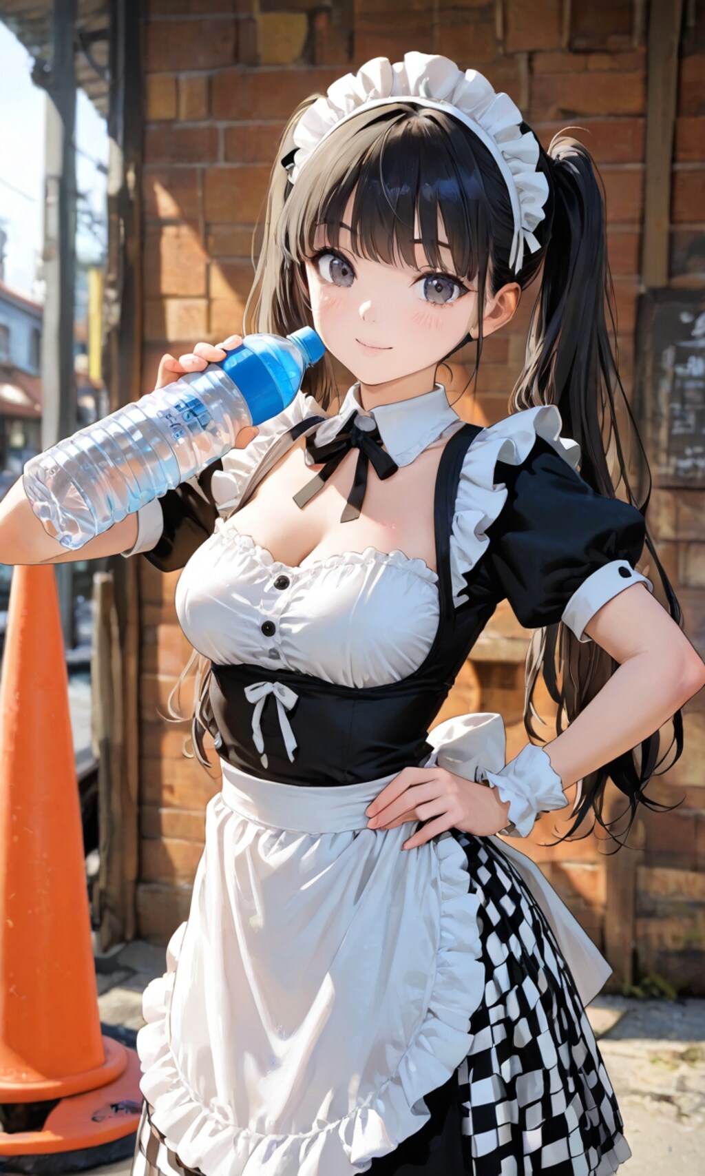お水ごくごくツインテールなメイドさん
