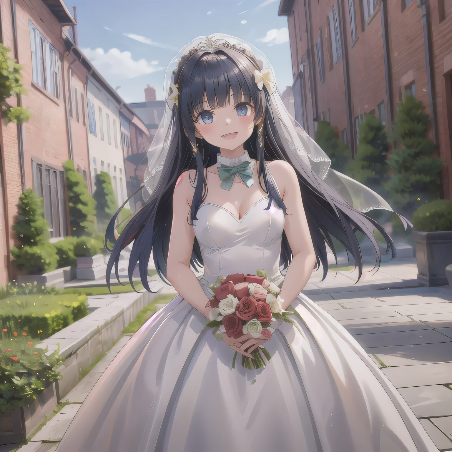 黒髪ロングでウェディングドレスの少女３２ | の人気AIイラスト・グラビア