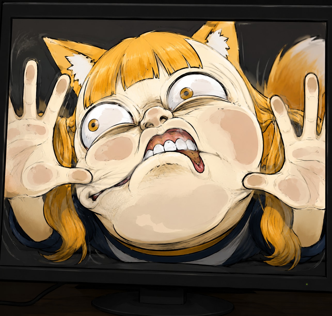 もう少しでモニターから出られそうっ！！