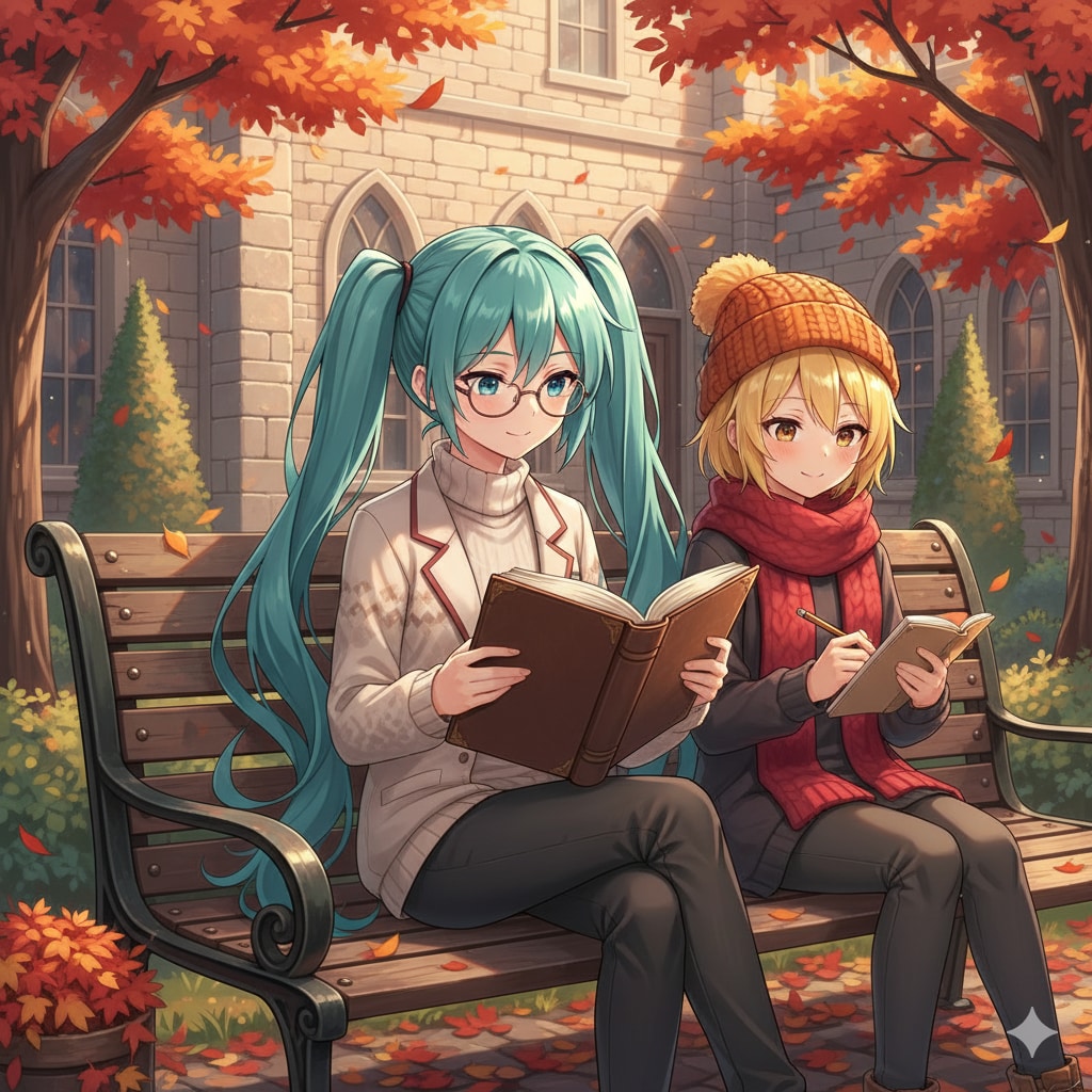 秋色のベンチで静かな時間 | の人気AIイラスト・グラビア