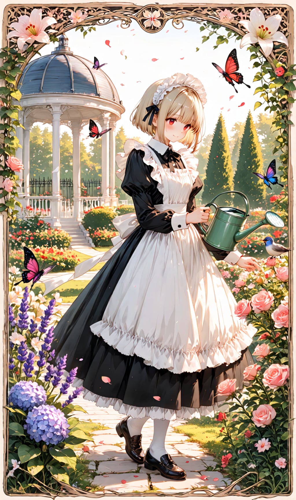 watering a flower garden