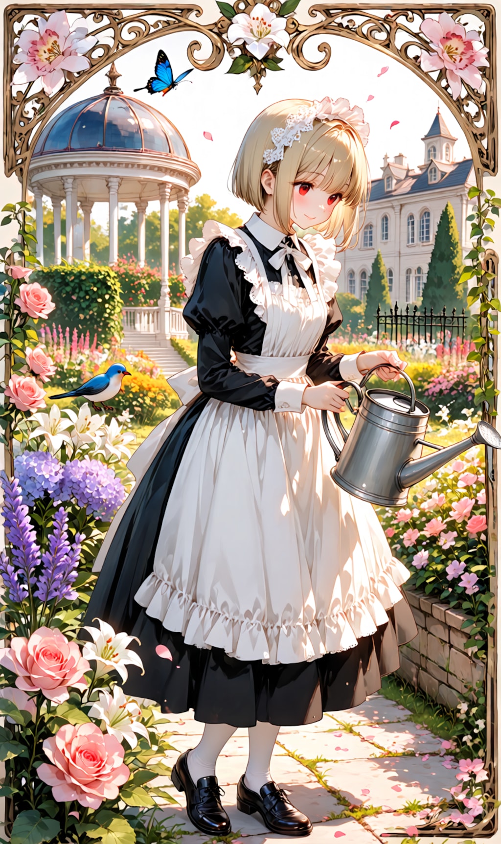 watering a flower garden
