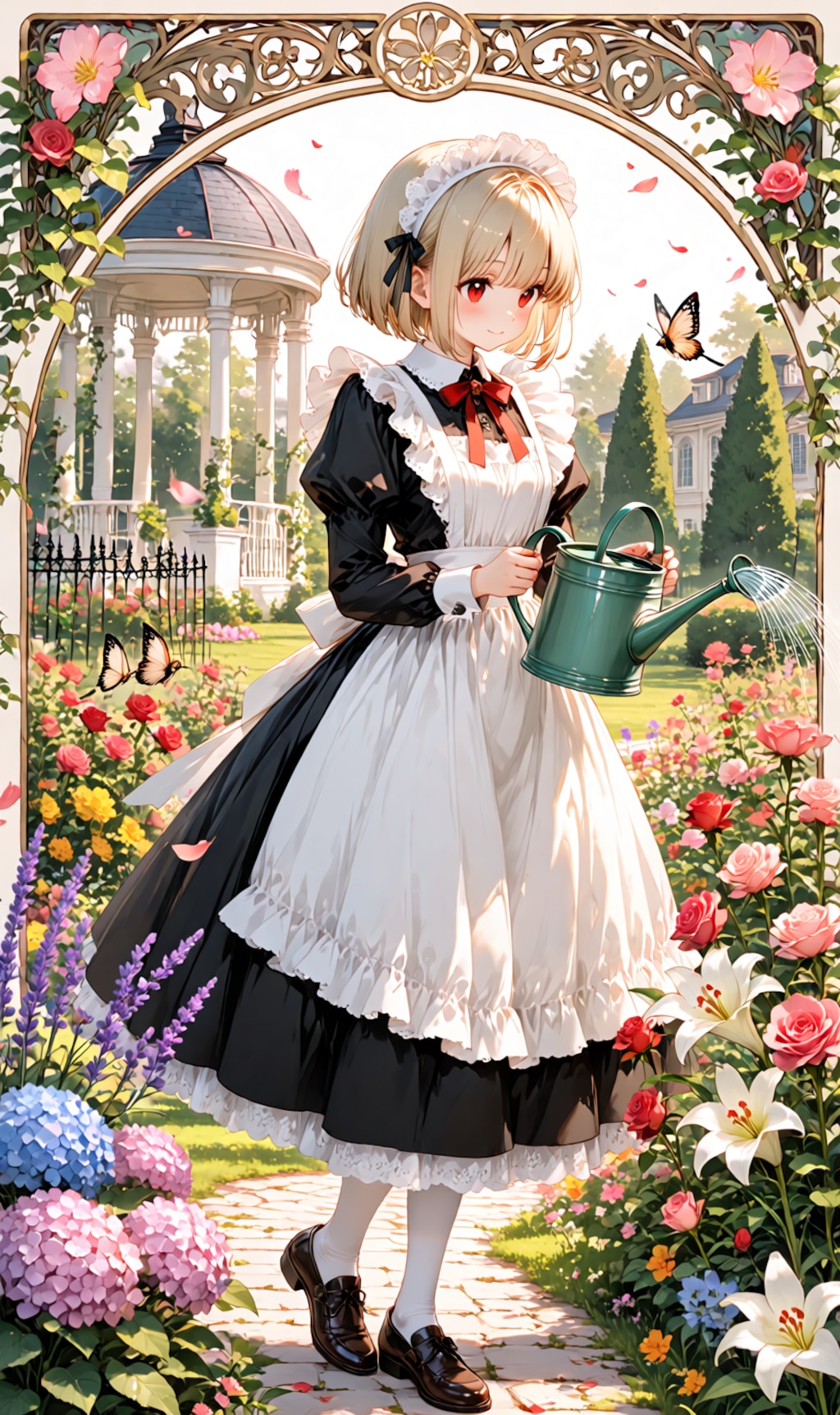 watering a flower garden