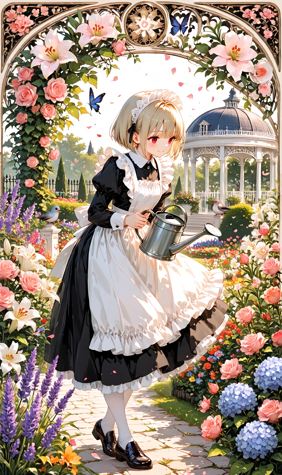 watering a flower garden
