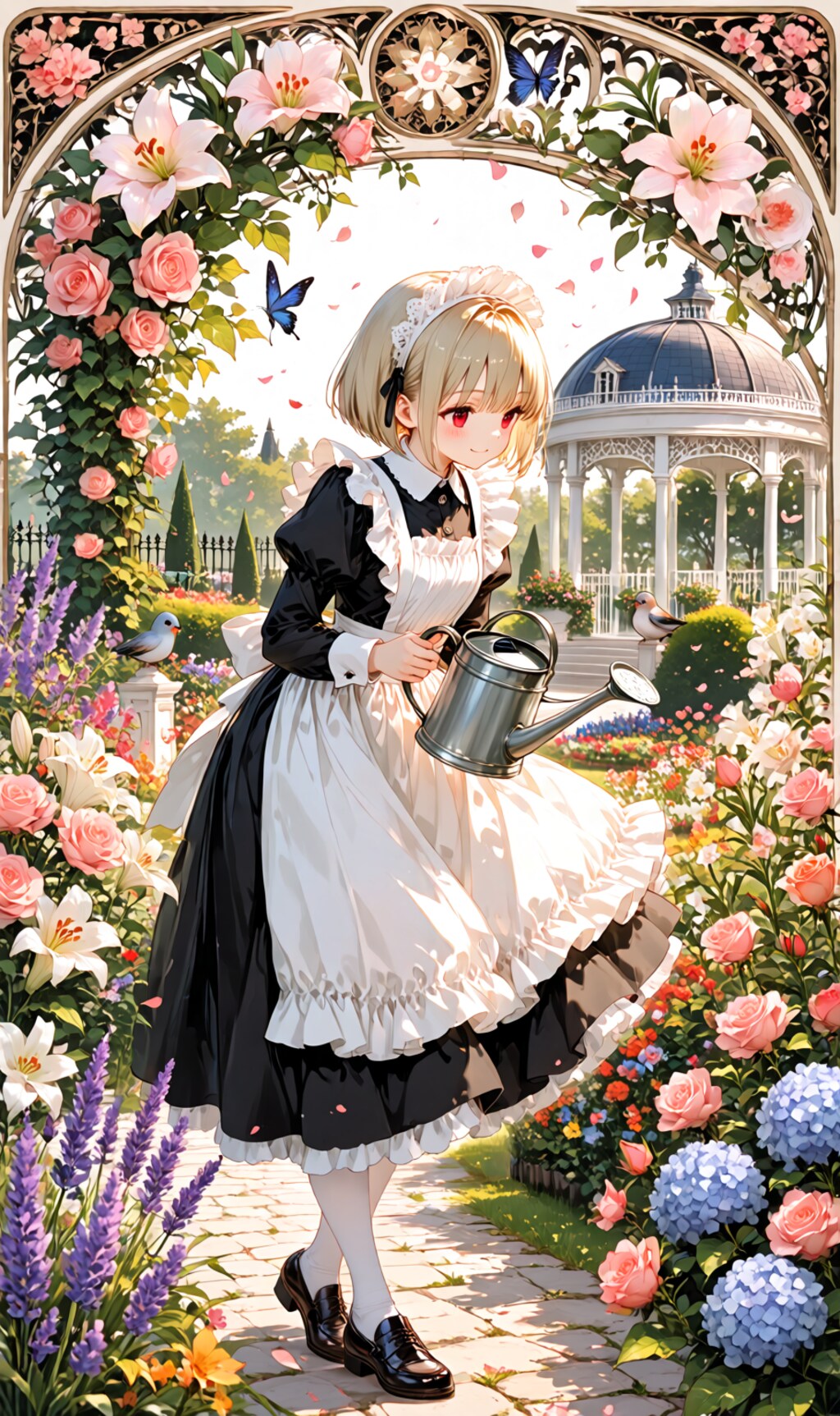 watering a flower garden
