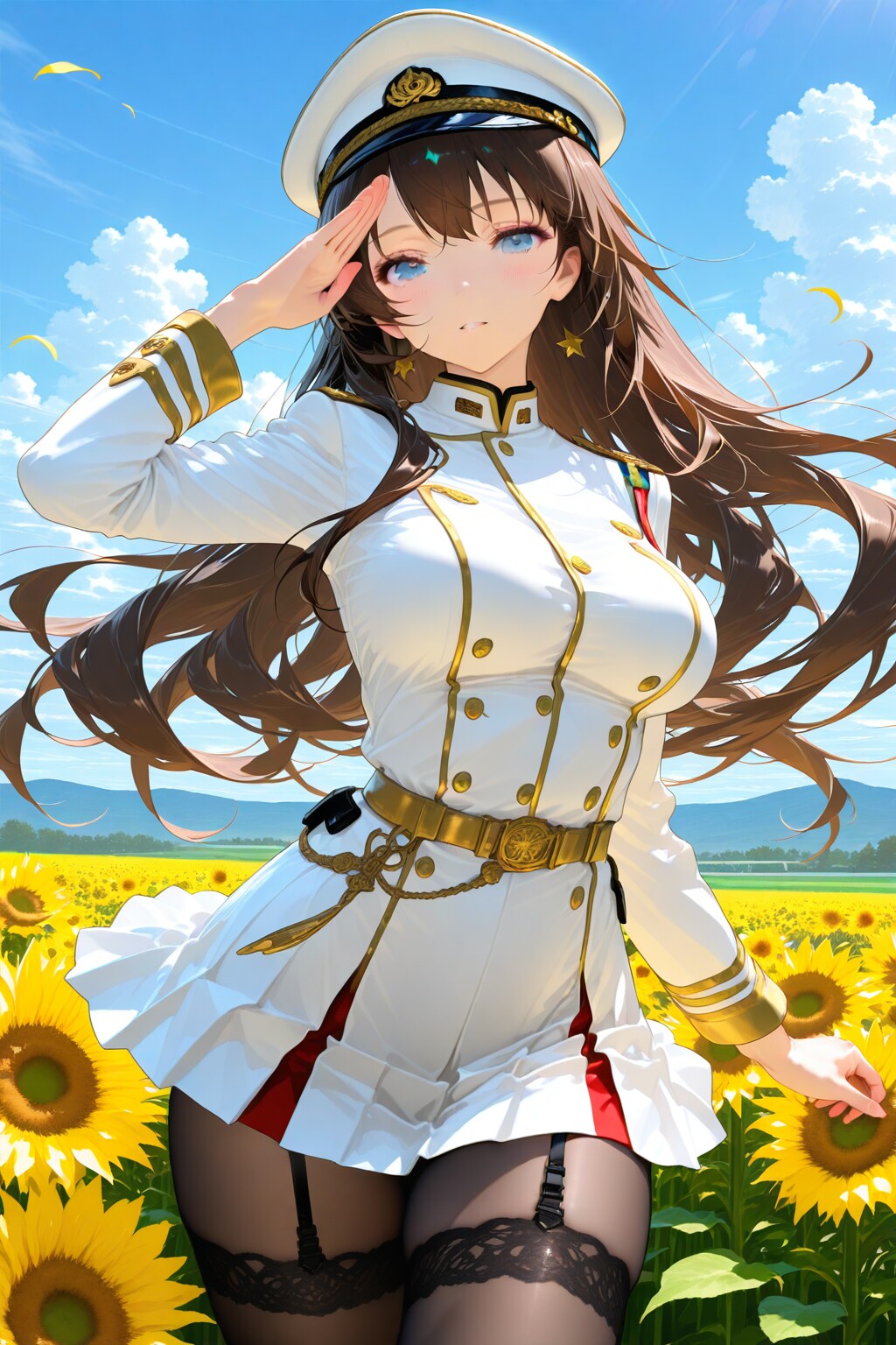 元気に咲き誇る向日葵に敬礼 | の人気AIイラスト・グラビア