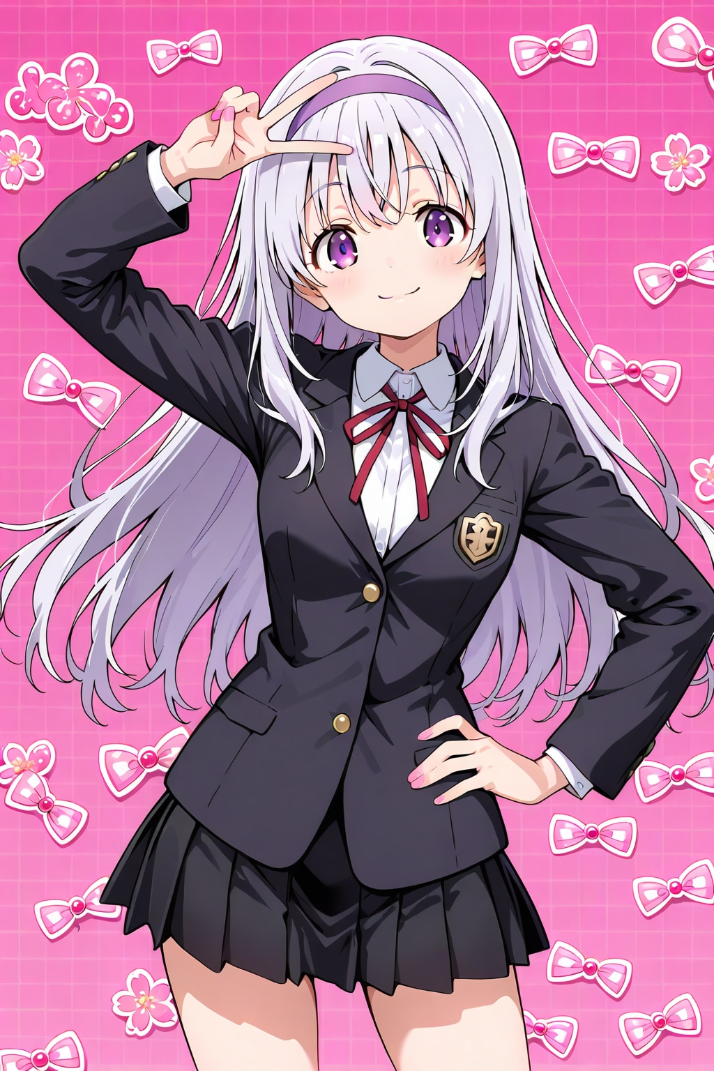 銀髪少女と得意げなピースサイン | の人気AIイラスト・グラビア