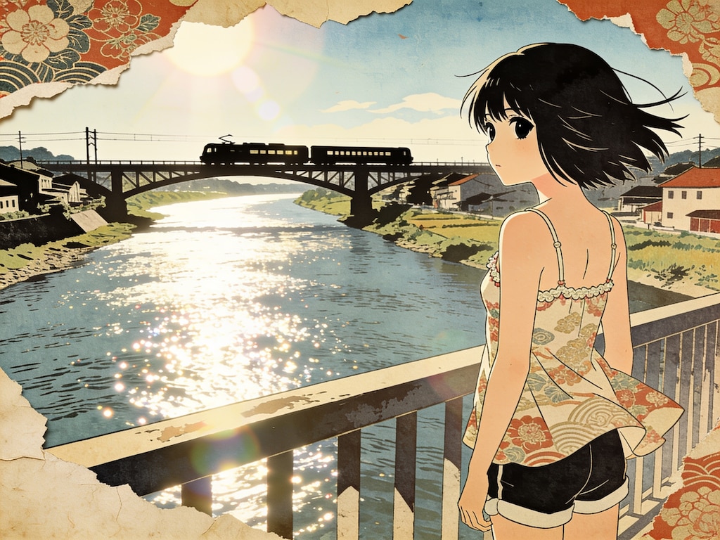 夏の朝、橋からの眺め