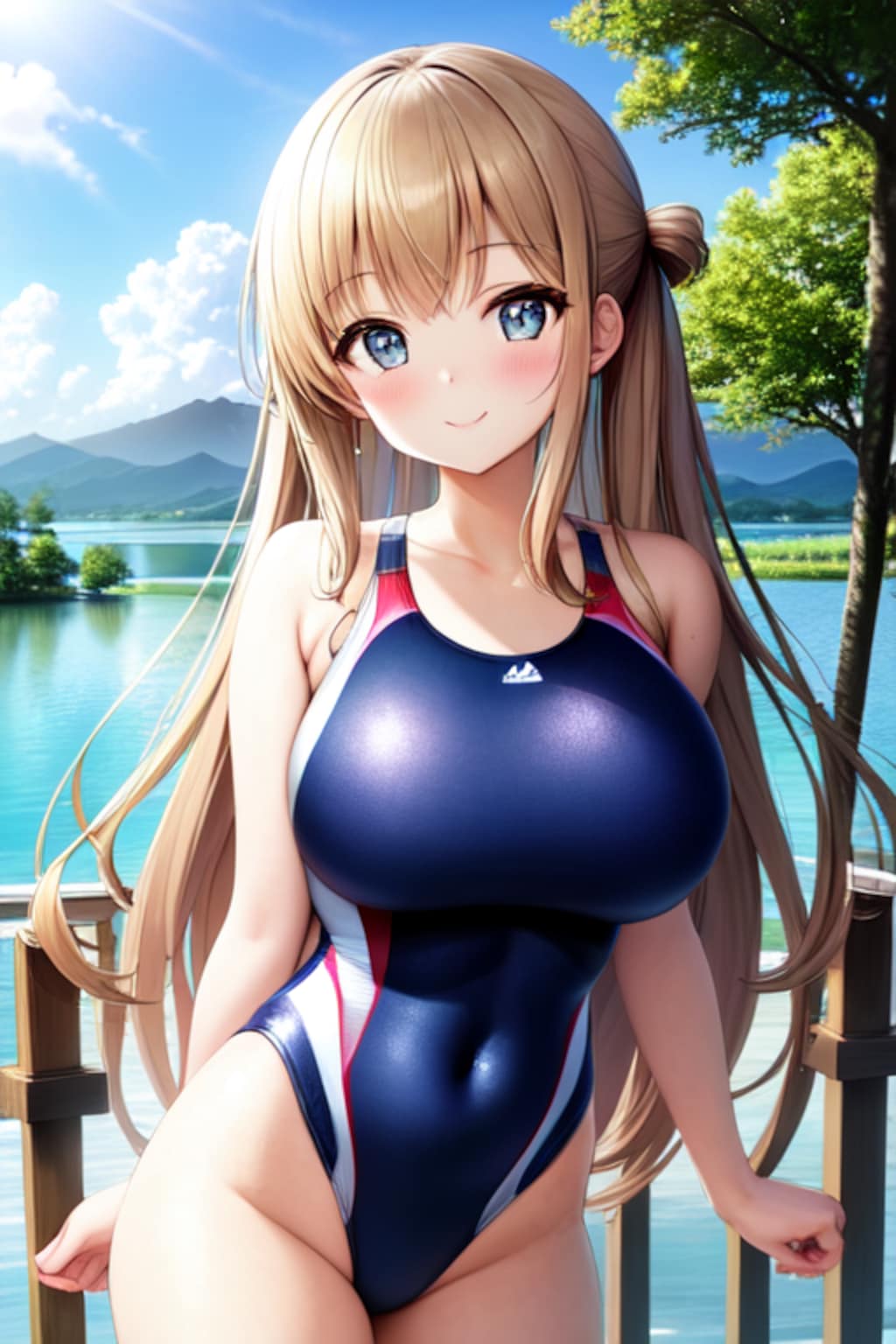 競泳水着娘と琵琶湖（滋賀県）