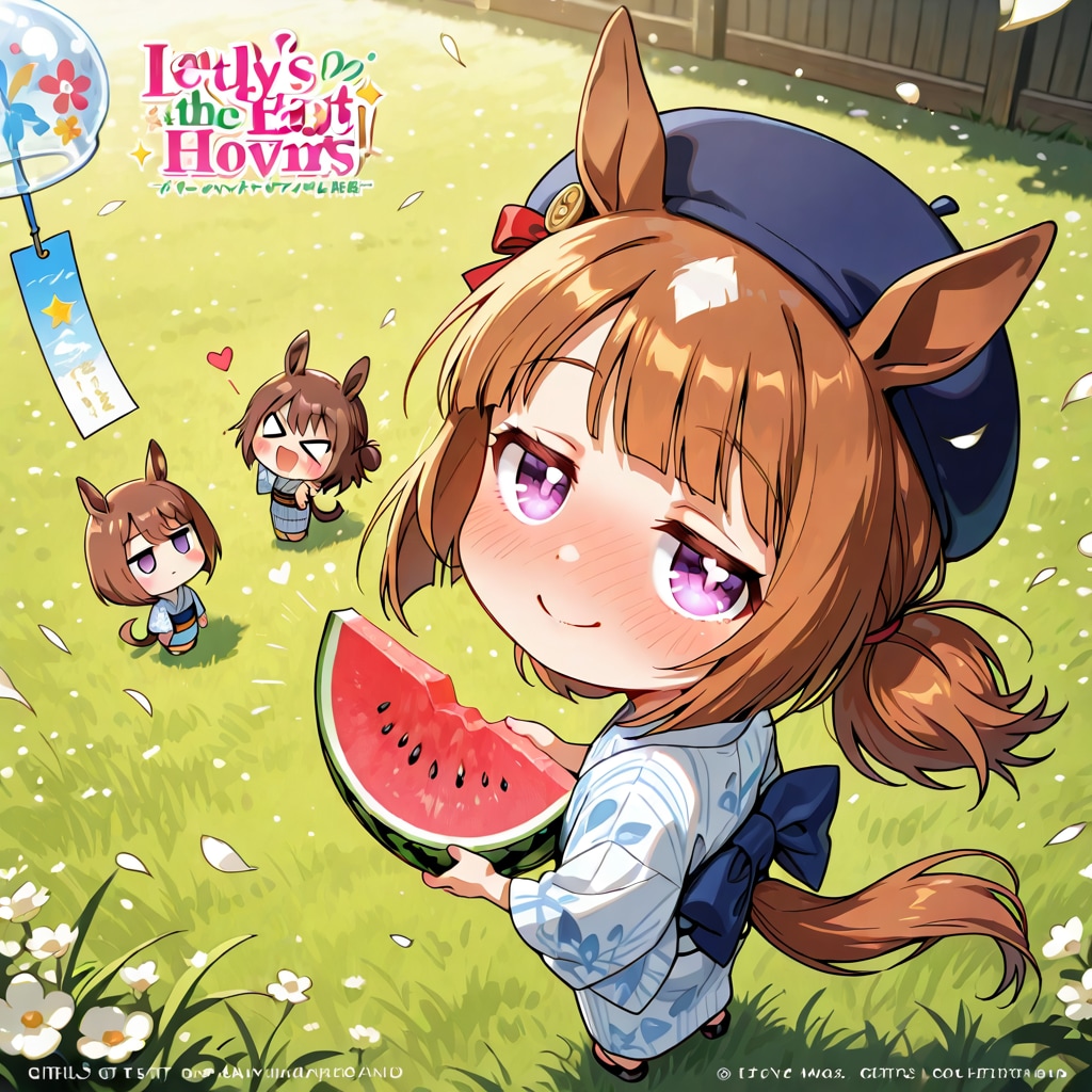 Let's hang up a wind chime,(風鈴と、スイカを食べる ちびちゃん。