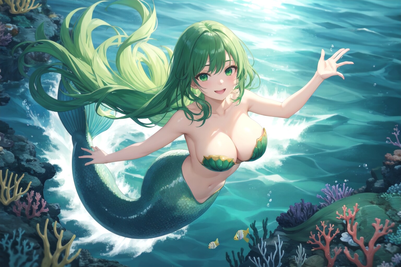 碧りの海に楽しく