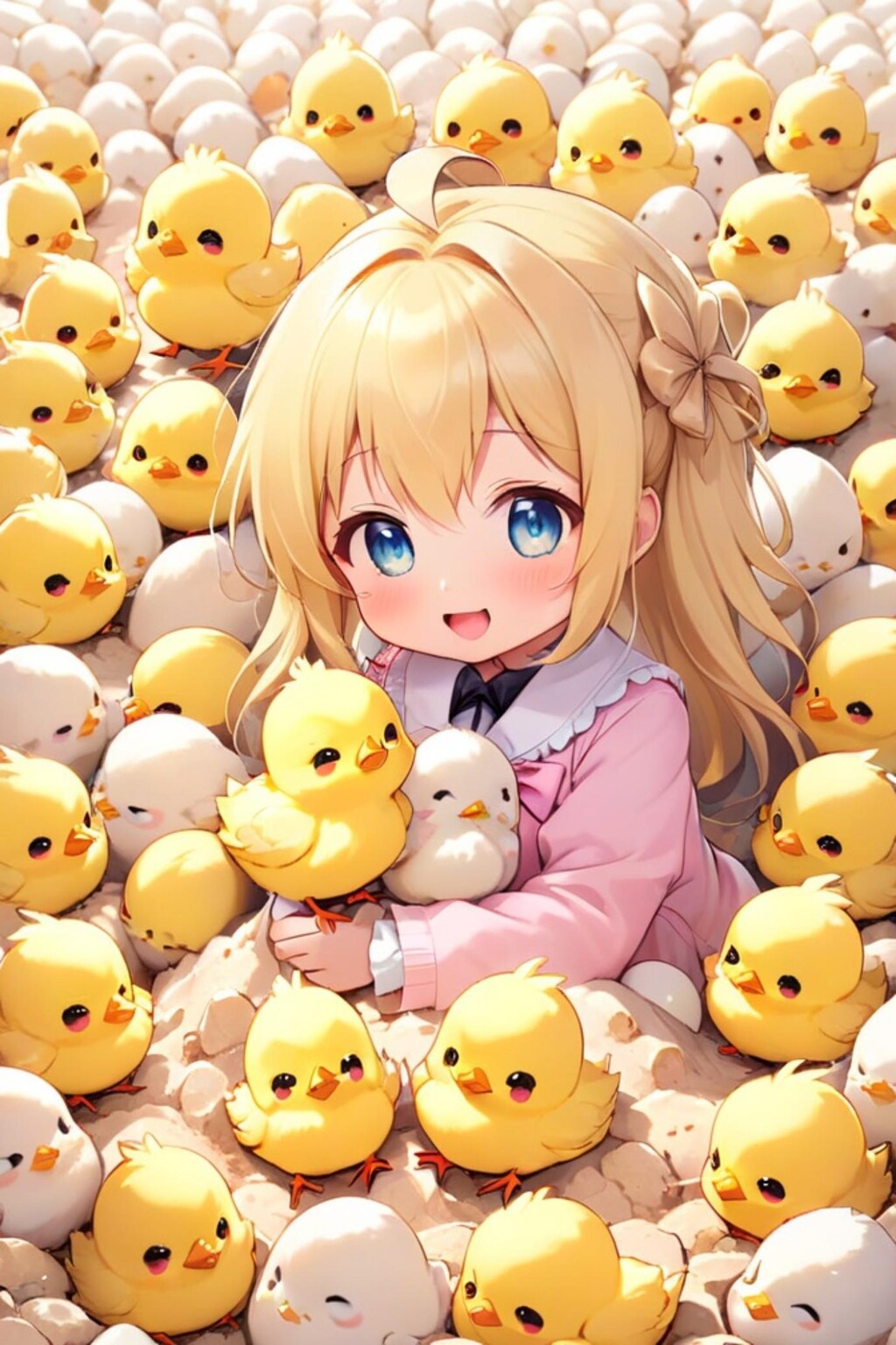 たくさんのひよこと黄色髪ちゃん