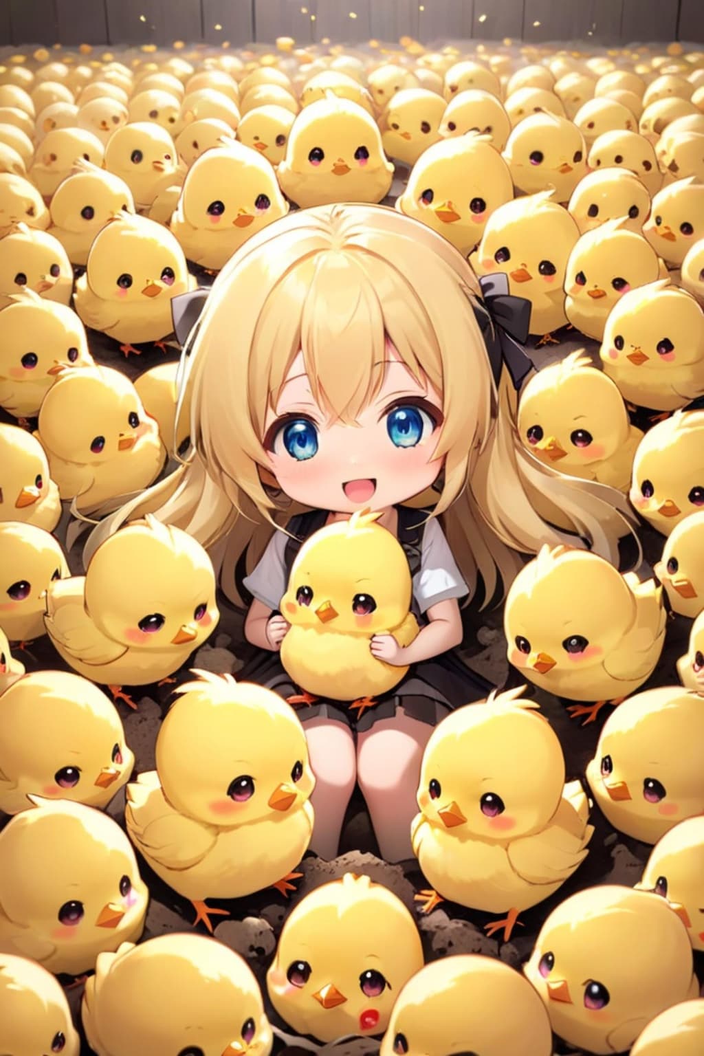 たくさんのひよこと黄色髪ちゃん