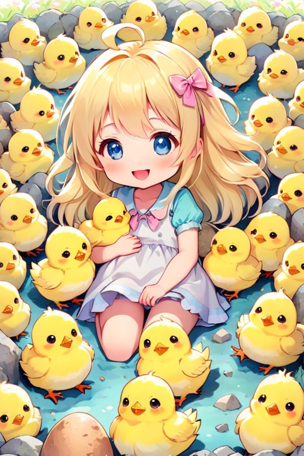 たくさんのひよこと黄色髪ちゃん