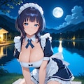 セクシーメイド衣装の果林さんと湖畔で(PixAI版) 4枚目