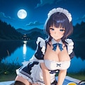 セクシーメイド衣装の果林さんと湖畔で(PixAI版) 3枚目