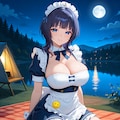 セクシーメイド衣装の果林さんと湖畔で(PixAI版) 2枚目