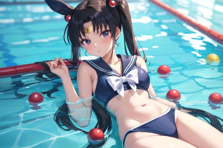 うさ耳少女のプール遊び
