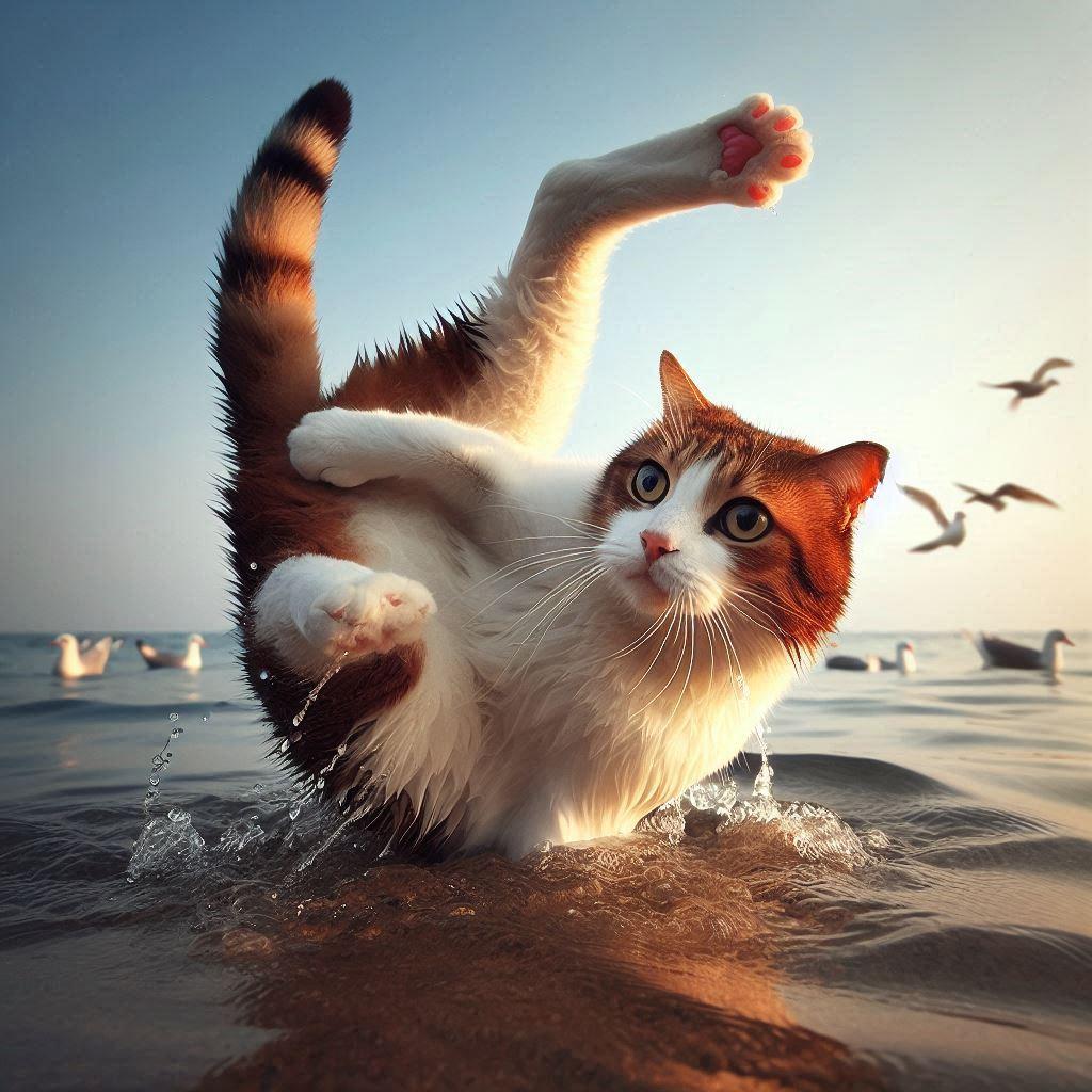 海で踊る猫
