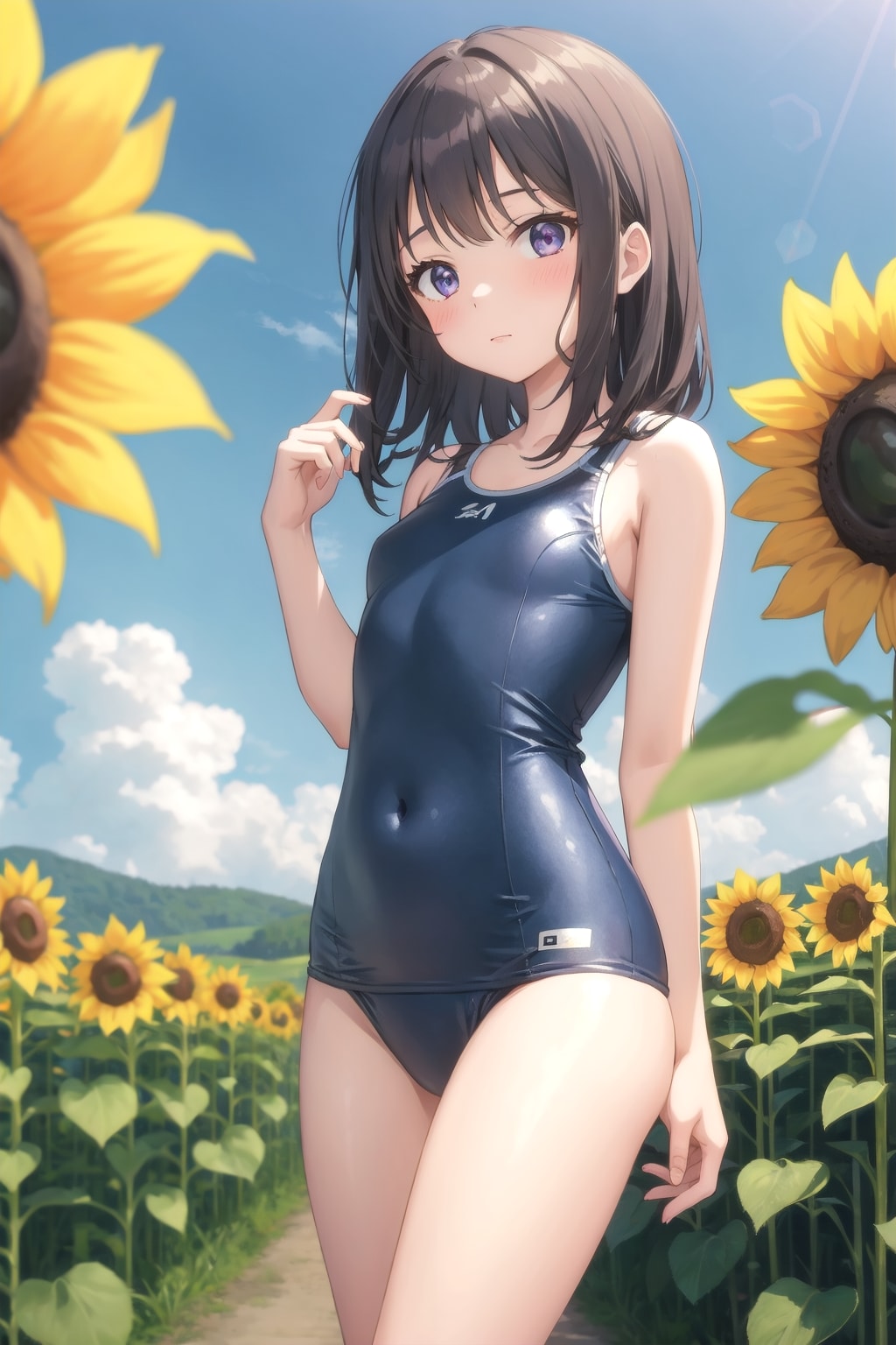 ひまわり畑に場違いな