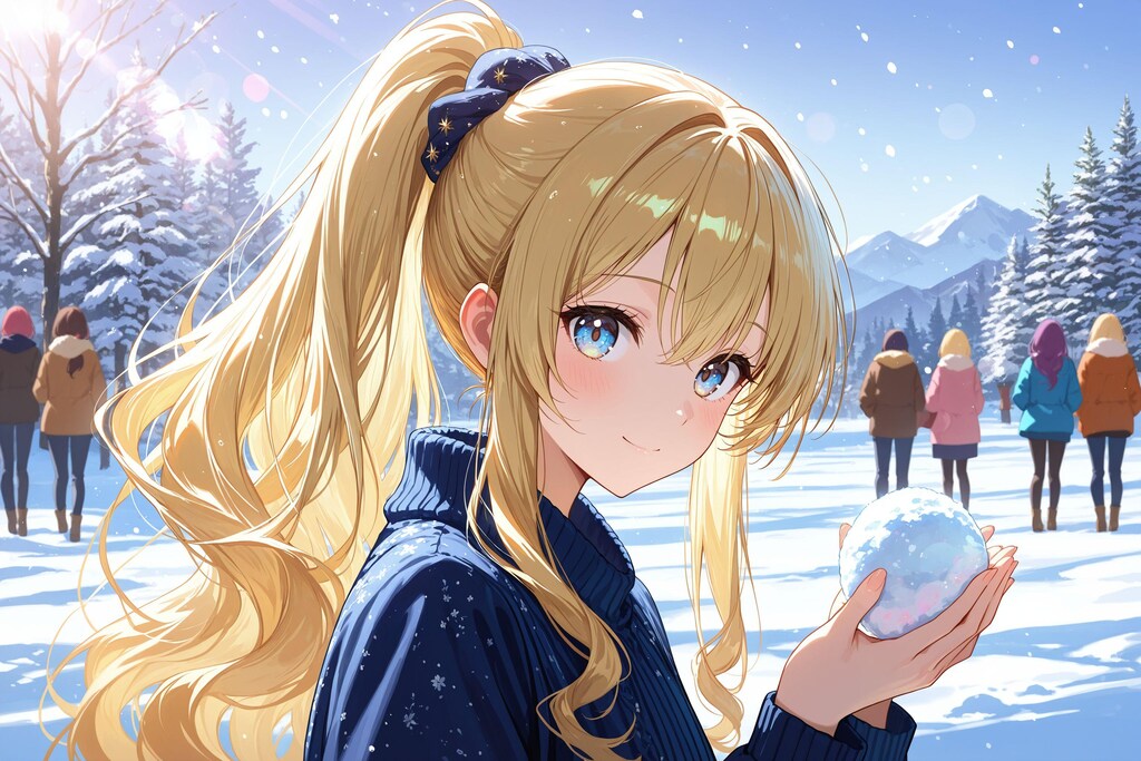 雪玉を投げようとしている少女