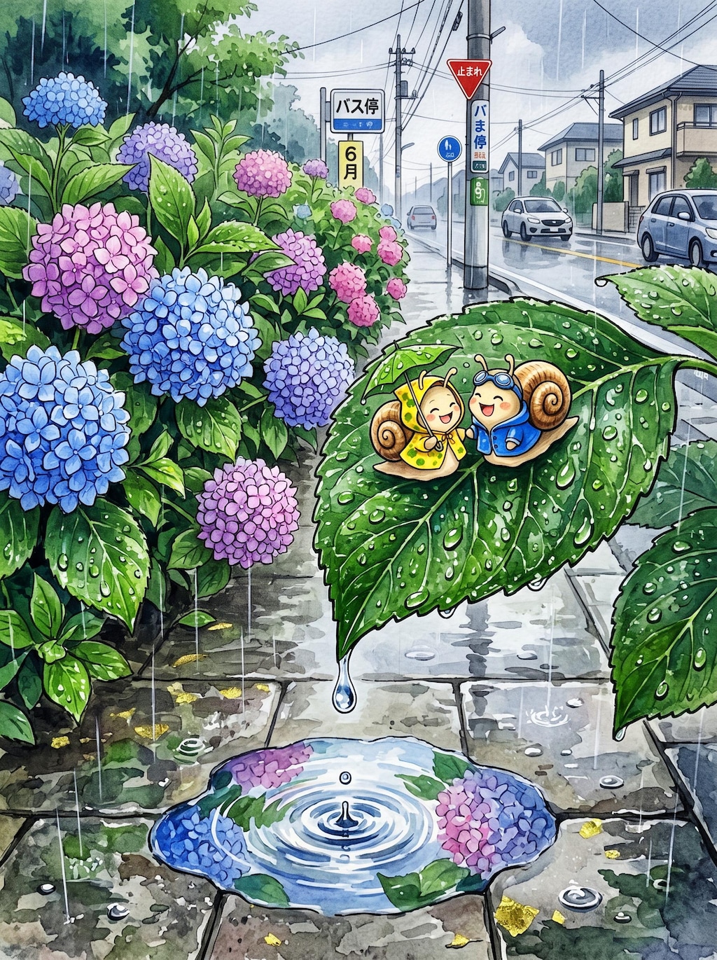 紫陽花とカタツムリ