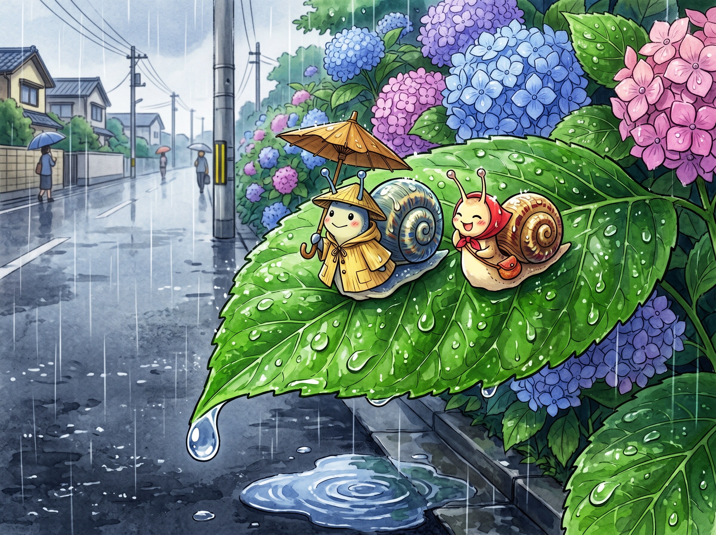 紫陽花とカタツムリ