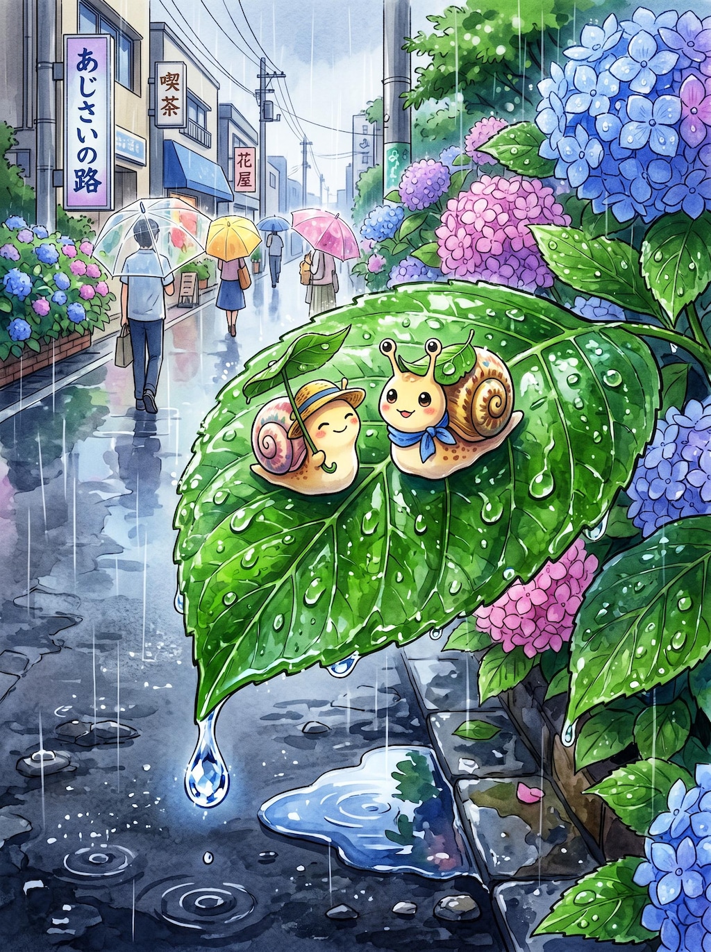 紫陽花とカタツムリ